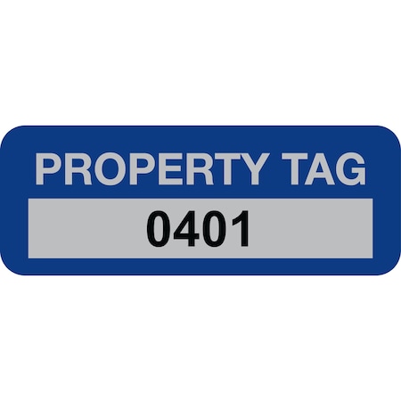 Lustre-Cal Property ID Label PROPERTY TAG5 Alum Dark Blue 2in x 0.75in Serialized 0401-0500, 100PK 253740Ma1Bd0401